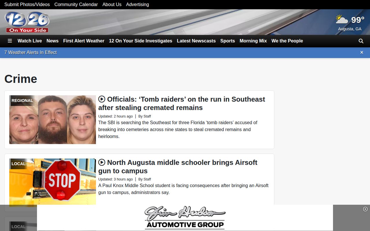 WRDW regional crime news section serving Taliaferro County